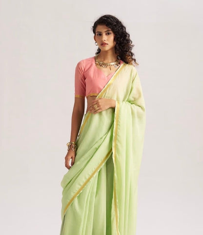 Pista Green Mul Cotton Casual Ready To Wear/Easy Saree
