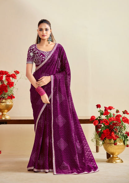 Purple Georgette Readymade/Easy Saree