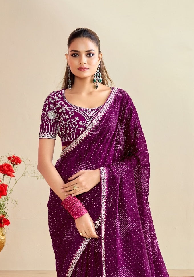 Purple Georgette Readymade/Easy Saree