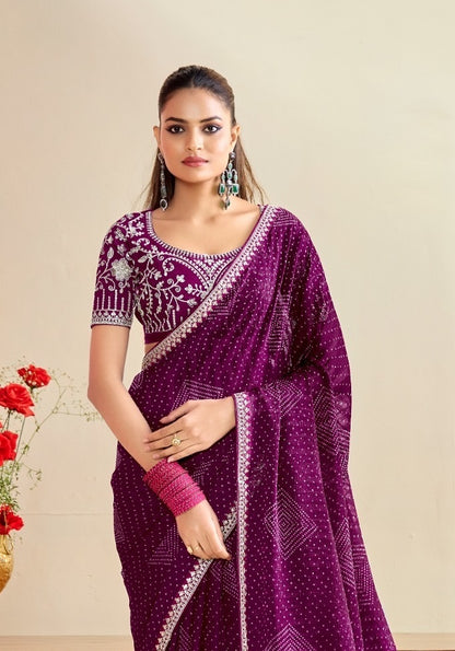Purple Georgette Readymade/Easy Saree