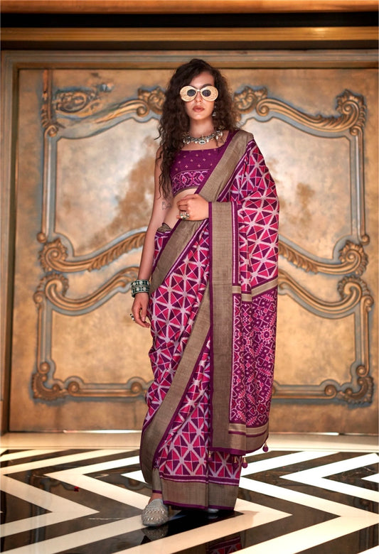 Purple Ikkat Silk Readymade/Easy Saree