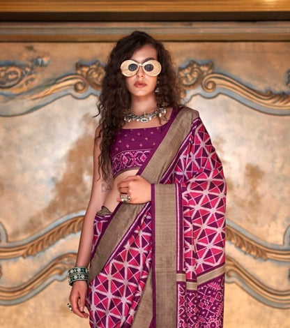 Purple Ikkat Silk Readymade/Easy Saree