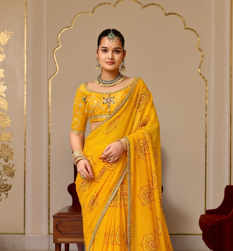 Yellow Georgette Readymade/Easy Saree - Panaash Saree