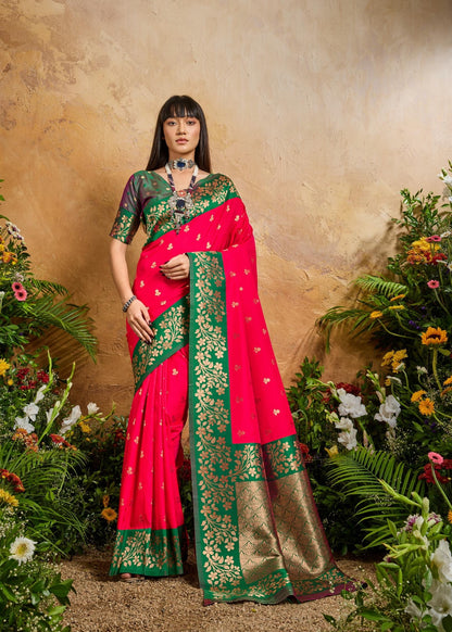 Bright Red Kanjivaram Silk Readymade/Easy Saree