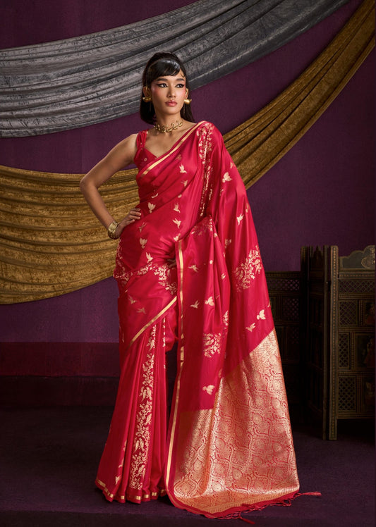 Red Satin Silk Readymade/Easy Saree - Panaash Saree