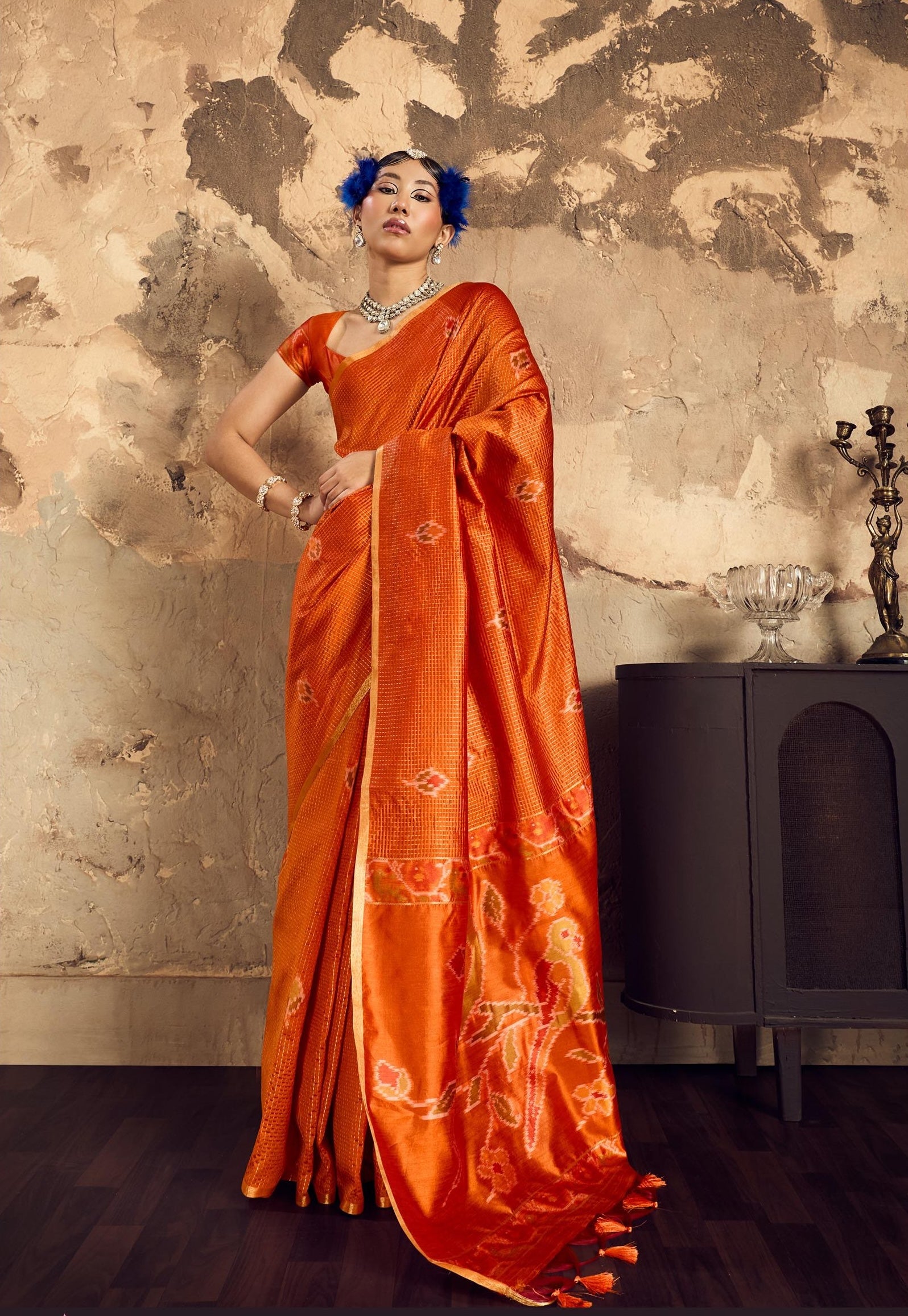 Orange Silk Ready To Wear/Easy Saree - Panaash Saree