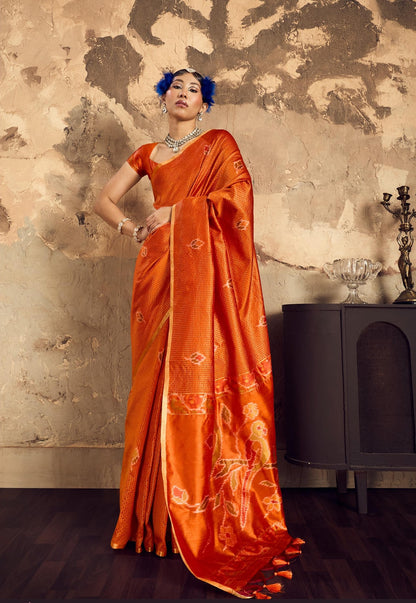 Orange Silk Ready To Wear/Easy Saree - Panaash Saree