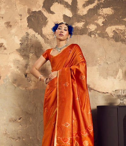 Orange Silk Ready To Wear/Easy Saree - Panaash Saree