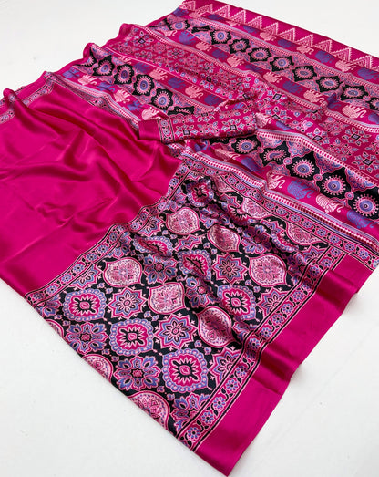 Pink Crepe Silk Ready To Wear/Easy Saree - Panaash Saree