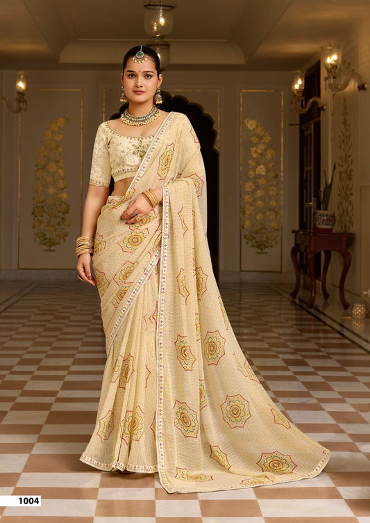 Off White Georgette Normal Drape Saree - Panaash Saree