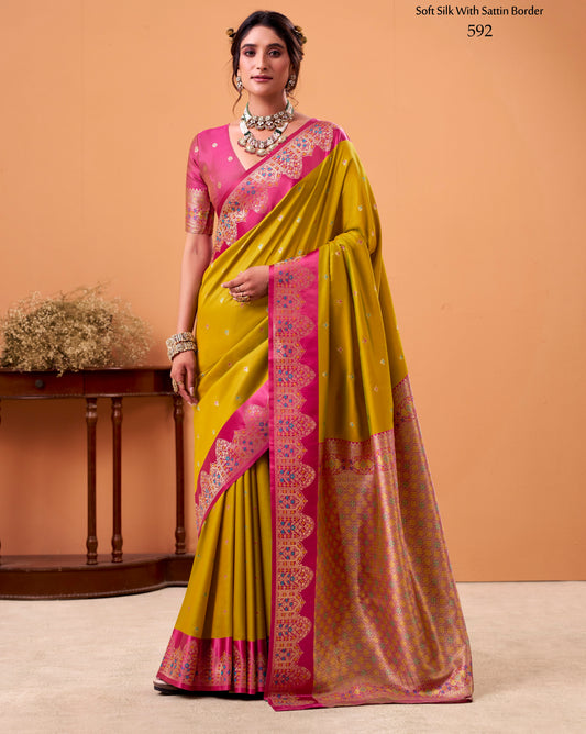 Mustard Color Kanjivaram Silk Readymade/Easy Saree
