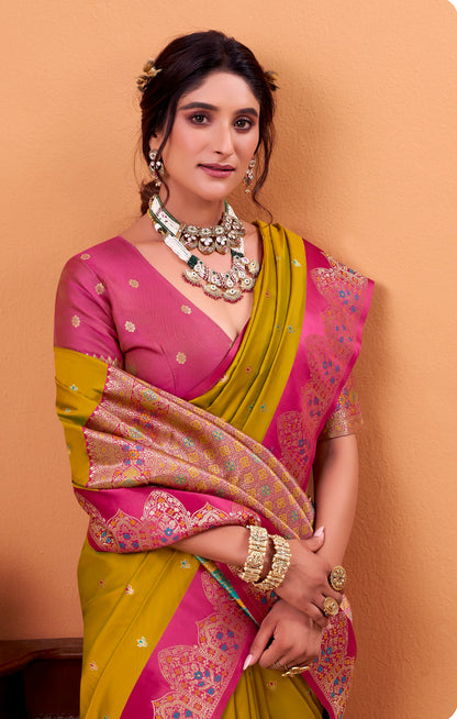 Mustard Color Kanjivaram Silk Readymade/Easy Saree