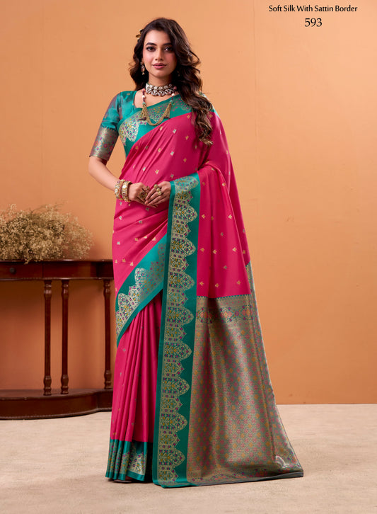 Pink Color Kanjivaram Silk Readymade/Easy Saree