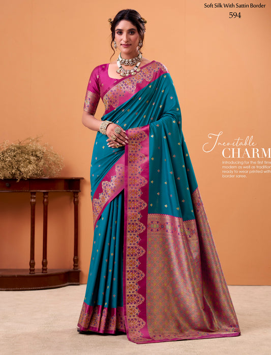 Blue Color Kanjivaram Silk Readymade/Easy Saree