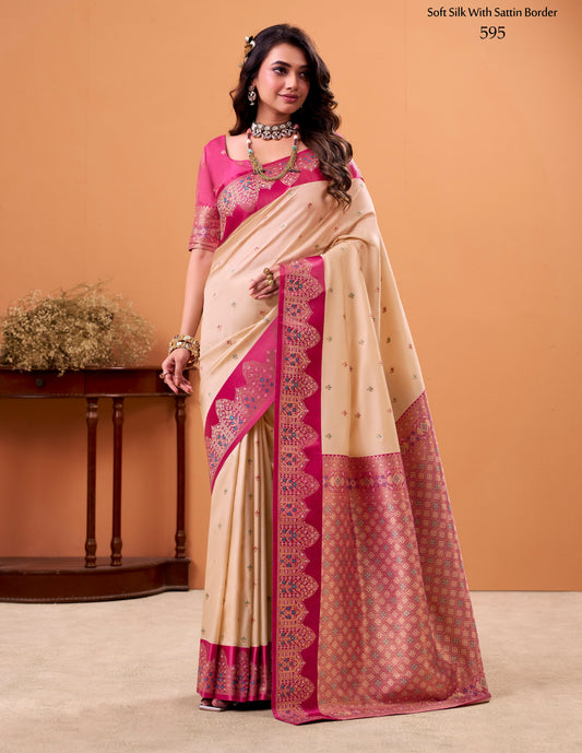 Off-White Color Kanjivaram Silk Readymade/Easy Saree