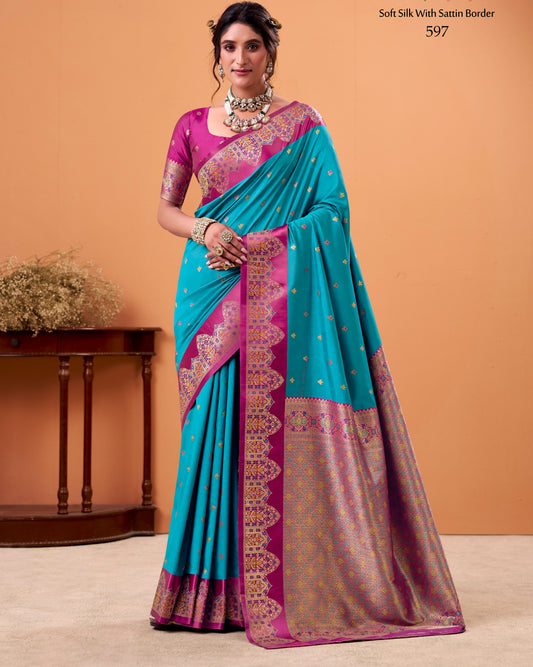 Blue Color Kanjivaram Silk Readymade/Easy Saree