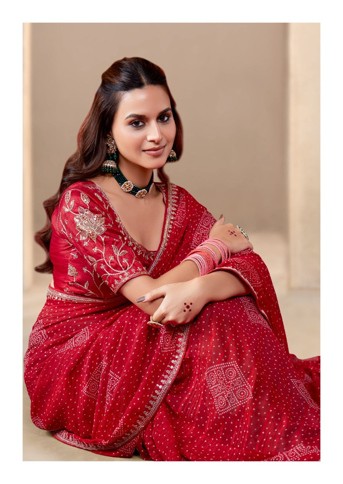 Red Georgette Readymade/Easy Saree