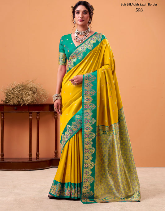 Yellow Color Kanjivaram Silk Readymade/Easy Saree