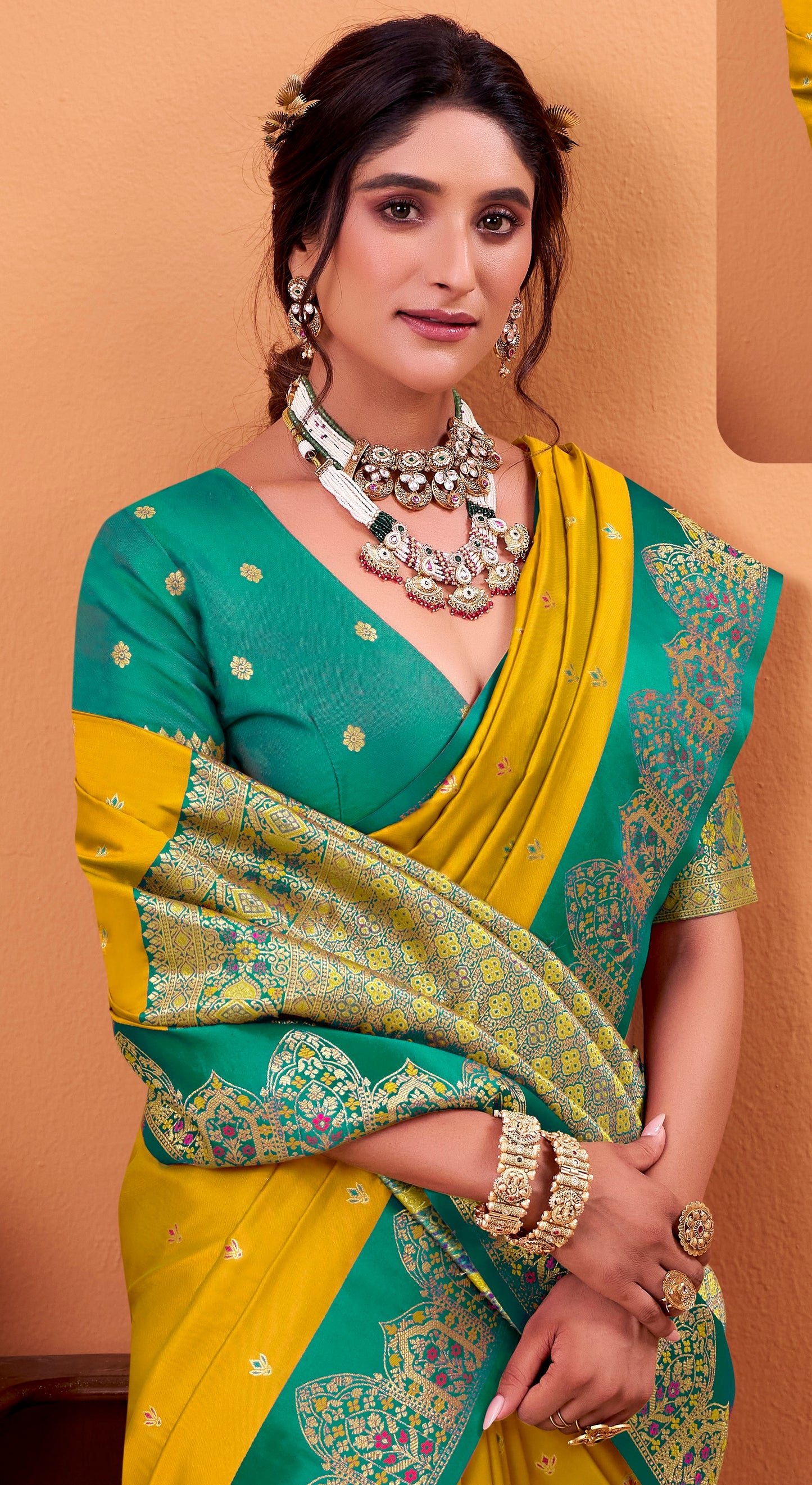 Yellow Color Kanjivaram Silk Readymade/Easy Saree