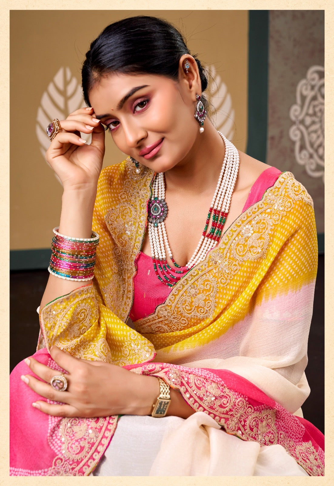 Off White Chiffon Ready To Wear/Easy Saree