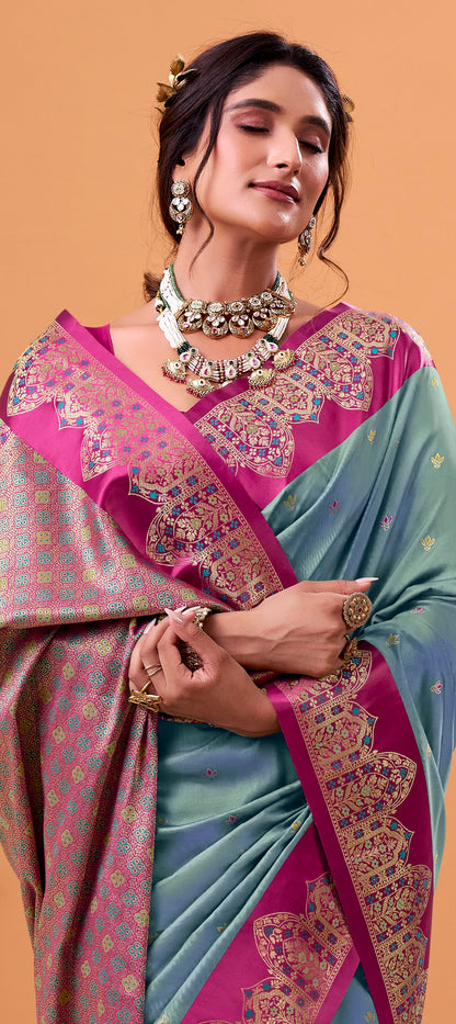 Grey Color Kanjivaram Silk Readymade/Easy Saree