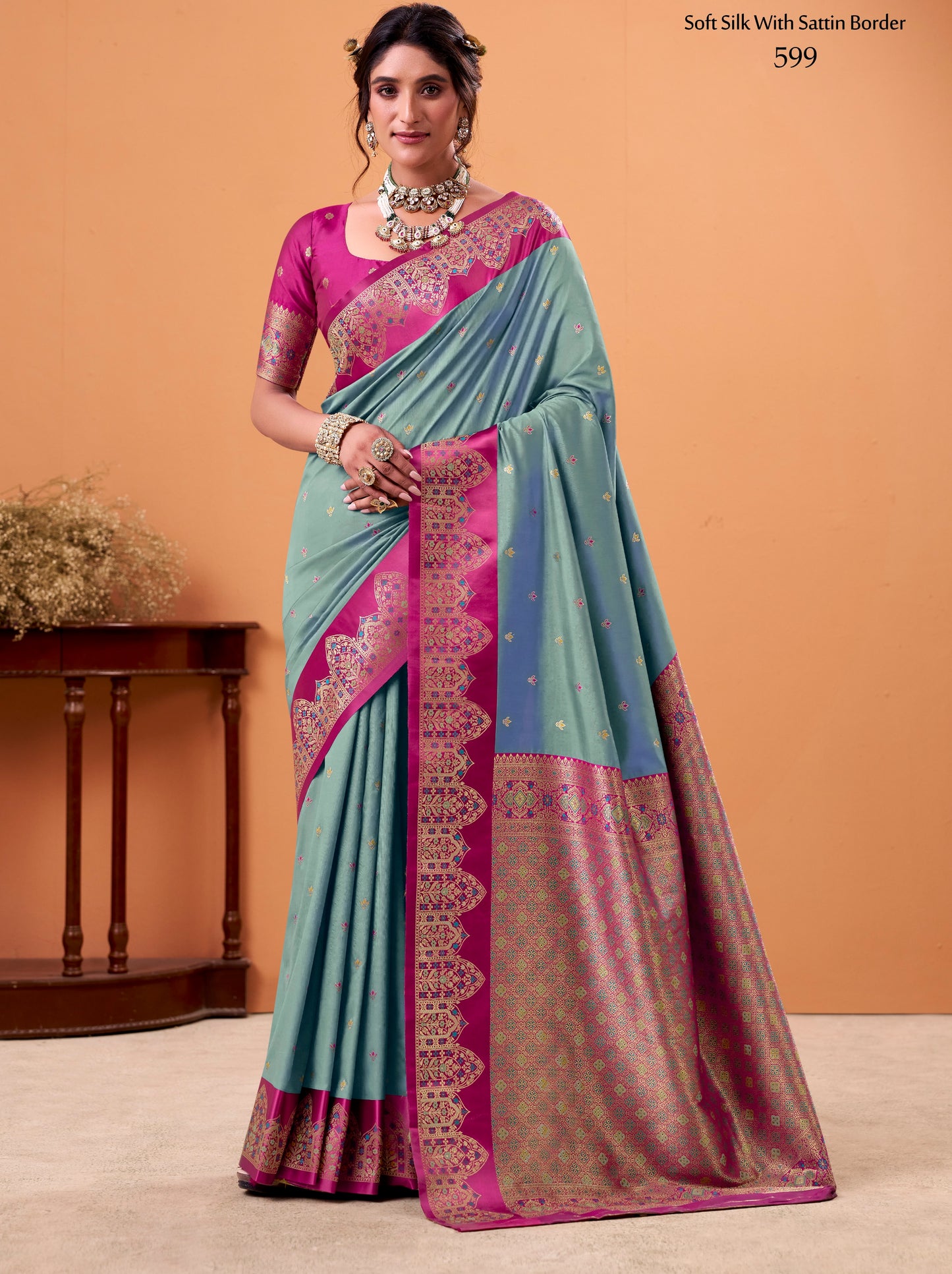 Grey Color Kanjivaram Silk Readymade/Easy Saree