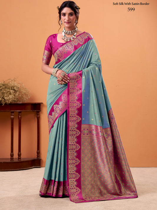 Grey Color Kanjivaram Silk Readymade/Easy Saree