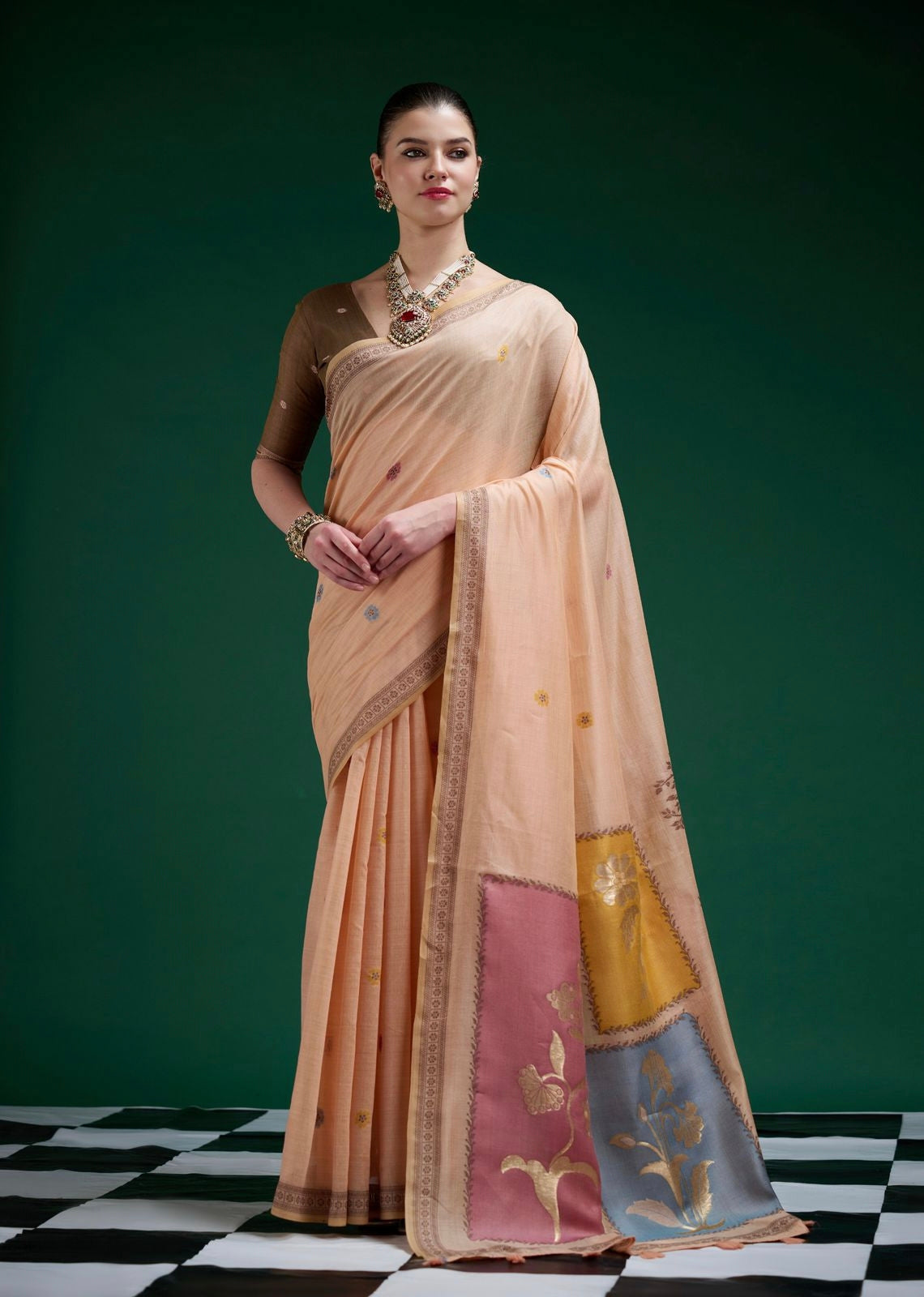 Peach Mul Cotton Ready To Wear/Easy Saree - Panaash Saree