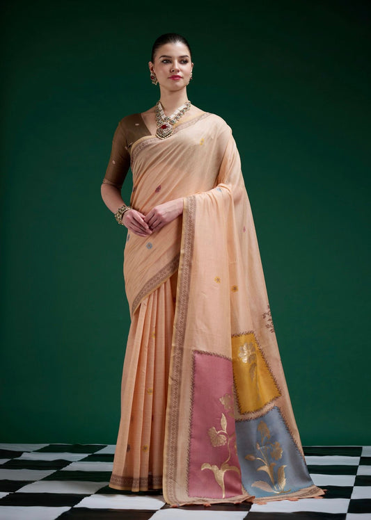 Peach Mul Cotton Ready To Wear/Easy Saree - Panaash Saree