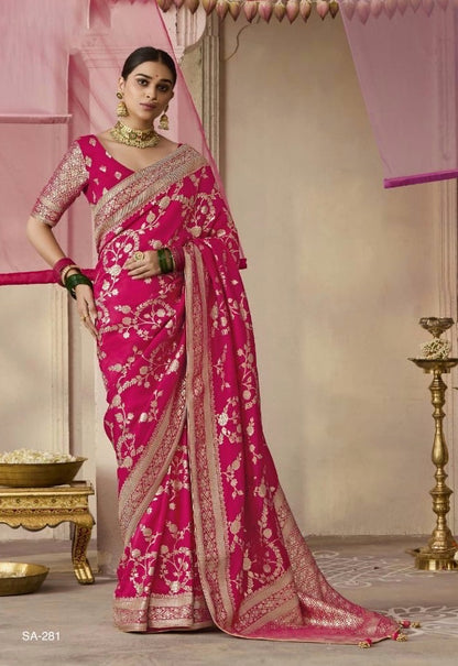 Pink Color Designer Kanjivaram Silk Readymade/Easy Saree