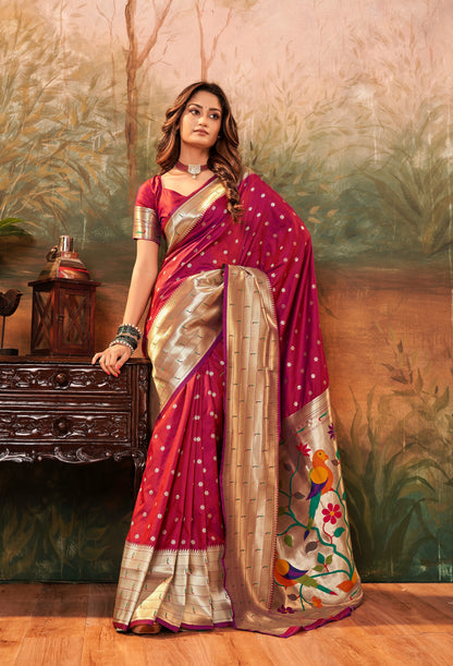 Maroon Paithani Silk Readymade/Easy Saree