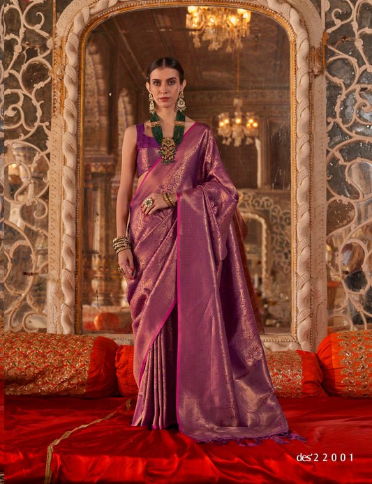 Magenta Kanjivaram Silk Readymade/Easy Saree