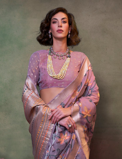 Lavender Spun Silk Readymade/Easy Saree