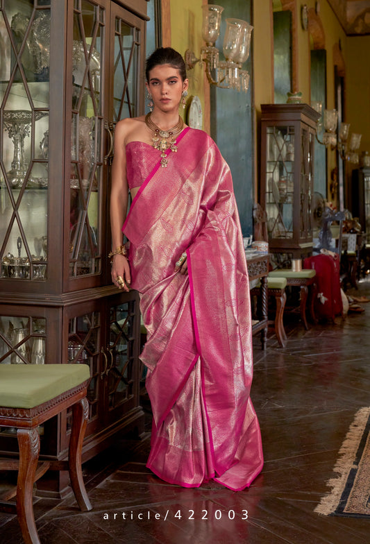 Pink Kanjivaram Silk Readymade/Easy Saree