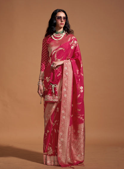 Red Soft Silk Readymade/Easy Saree