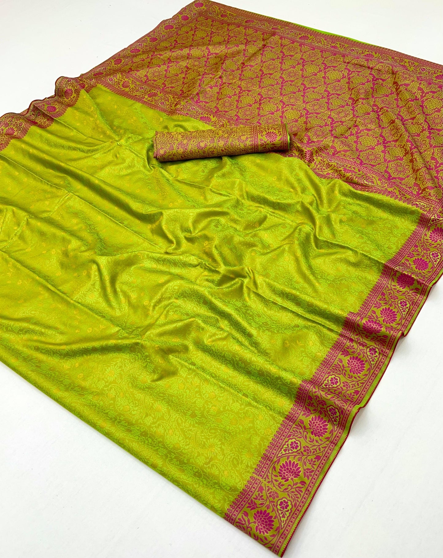Lime Green Readymade/Easy Kanjivaram Saree