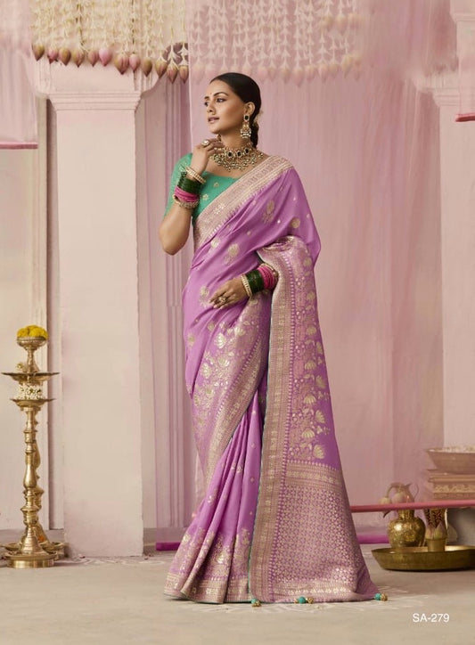 Lavender Color Designer Kanjivaram Silk Readymade/Easy Saree