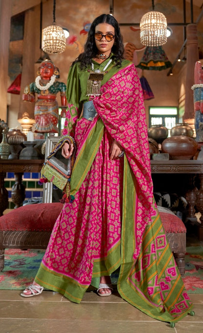 Pink Patola Silk Readymade/Easy Saree