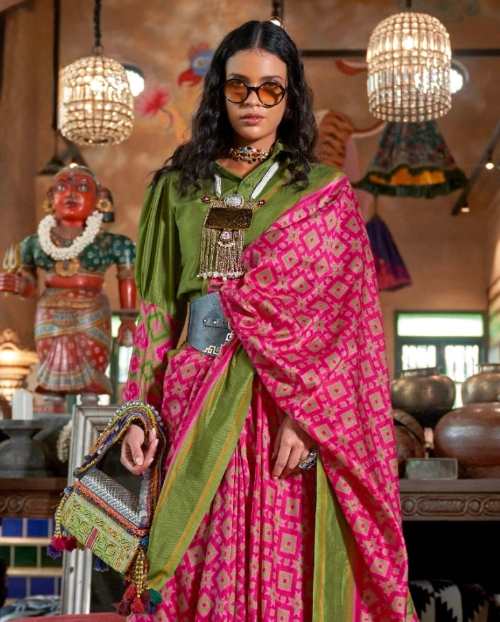 Pink Patola Silk Readymade/Easy Saree