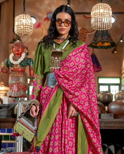 Pink Patola Silk Readymade/Easy Saree