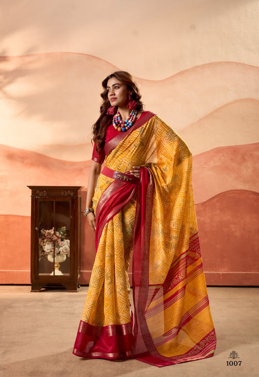 Yellow Color Silk Cotton Readymade/Easy Saree