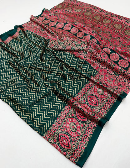 Green Modal Satin Office Wear Ready To Wear/Easy Saree - Panaash Saree