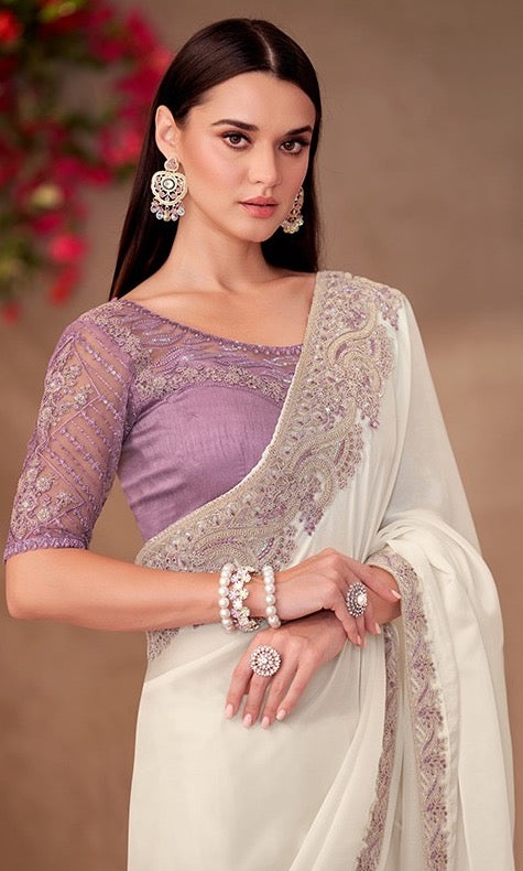 Off-White Cocktail Party Wear Readymade Saree