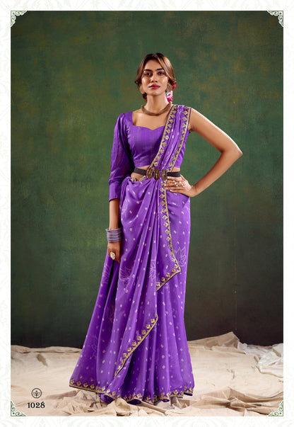 Purple Color Georgette Readymade/Easy Saree