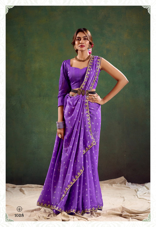 Purple Color Georgette Readymade/Easy Saree