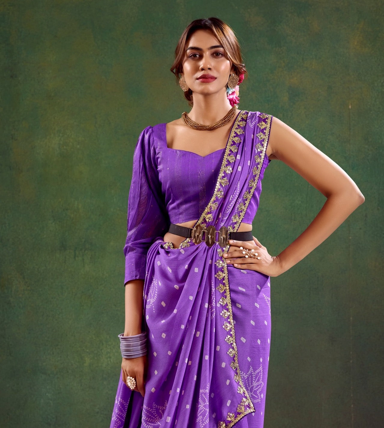 Purple Color Georgette Readymade/Easy Saree