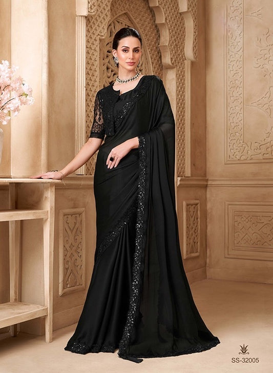 Black Cocktail Party Wear Readymade Saree
