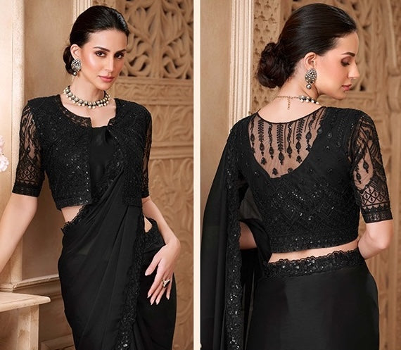 Black Cocktail Party Wear Readymade Saree