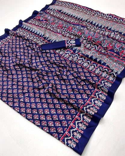 Indigo Blue Crepe Silk Readymade/Easy Saree