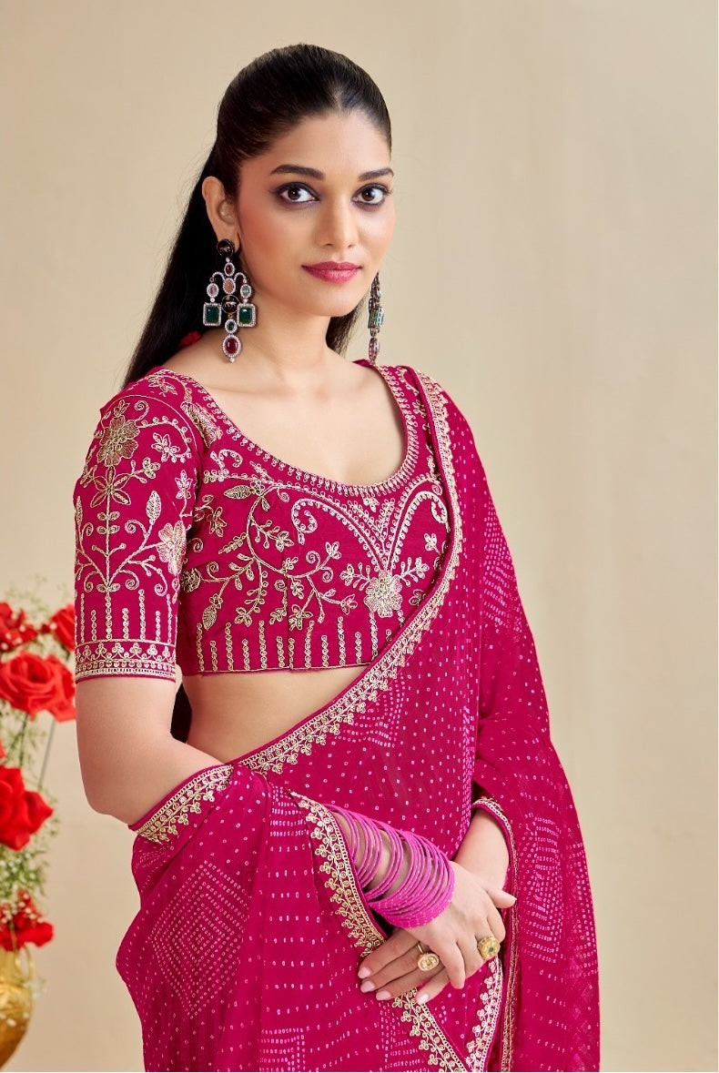 Deep PInk Georgette Readymade/Easy Saree